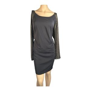BCBG Generation Black Cowl Back Metallic Sleeve Dress - Size L